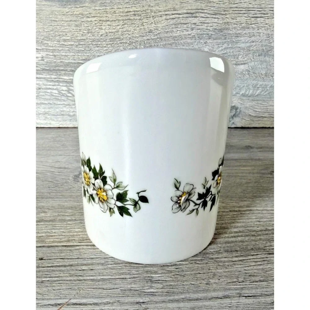 FM Limoges Porcelain Slanted Top Floral Vase Pen Pencil Eyeglass Holder France